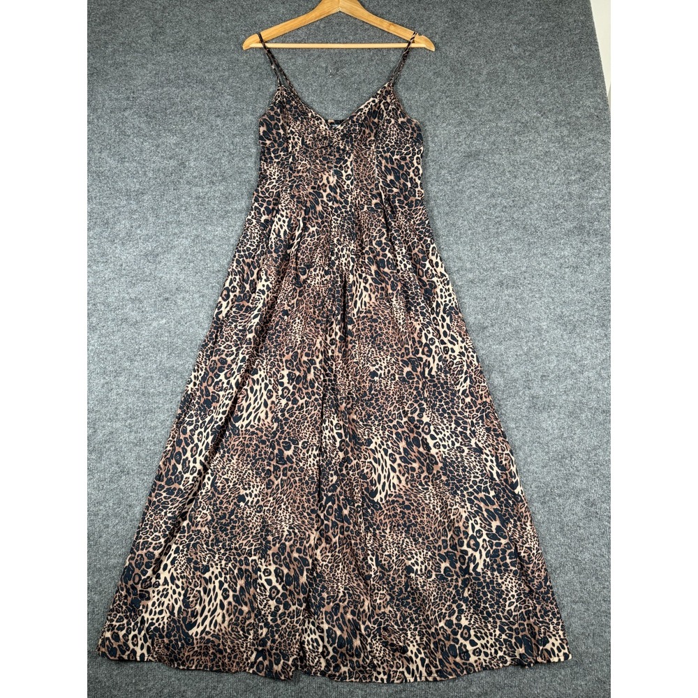 SHEIN Womens Small Brown Black Leopard Print Long Slip Dress Elegant Maxi